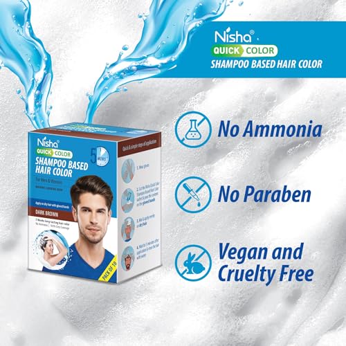 Nisha Quick Color Shampoo Based Hair Color For Men &amp; Women Natural Looking Hair 20ML Each Sachet (10 Sachet in 1 Box), Dark Brown - View 6 of 7