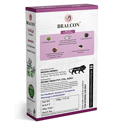 BRALCON Organic Amla Powder, Reetha Powder, Shikakai Powder, Bhringraj Powder, Hibiscus Powder, Henna Powder, Indigo Powder Combo-700g(100g x 7 Pack)| Skin &amp; Hair Care Powder|Hair Growth, Face Pack - View 4 of 6