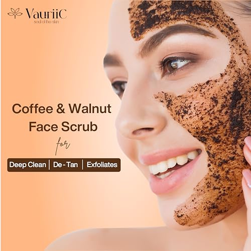 VauriiC Coffee &amp; Walnut De Tan Face Scrub 100 gm | For Exfoliation | Reduces Dead Skin, Blackhead &amp; Whitehead | Give Glowing Skin &amp; Controls Excess Oil | With Coffee, Walnut &amp; Mango Butter | 100% Vegan | Paraben &amp; Sulphate Free | for Men &amp; Women | All Ski - View 2 of 3