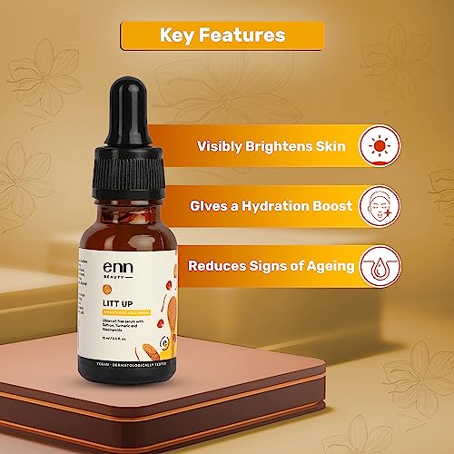 ENN LITT UP Ubtan Oil-free Brightening Serum for Face Glowing &amp; Whitening, With Turmeric &amp; Saffron for Skin Radiance, Reduces Hyper Pigmentation, Lightweight Anti-Ageing Seerum for Women &amp; Men, 15ml (FROM INDIA SAB) - View 3 of 3