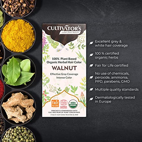 Cultivator's Organic Hair Colour - Organic Herbal Hair Colour for Women and Men - Ammonia Free Hair Colour Powder - Natural Hair Colour Without Chemical, (Walnut) - 100g (FROM INDIA SAB) - View 2 of 3