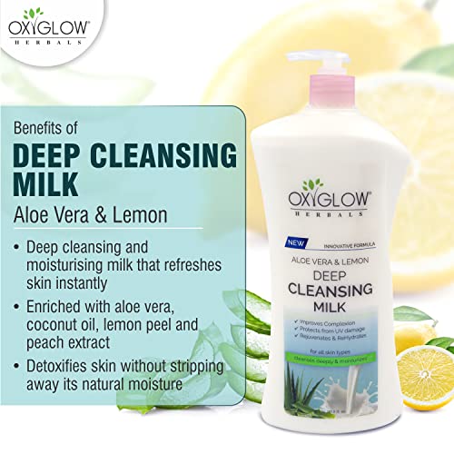 Oxyglow Aloe Vera &amp; Citurs Deep Cleansing Milk, Fresh Essential Perfume, 1 l (FROM INDIA SAB) - View 3 of 3