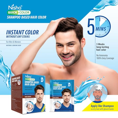 Nisha Quick Color Shampoo Based Hair Color For Men &amp; Women Natural Looking Hair 20ML Each Sachet (10 Sachet in 1 Box), Dark Brown - View 2 of 7