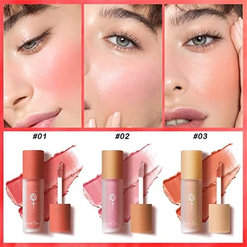 Cream Liquid Blush Makeup, 3 Colors Creme Liquid Cheek Tint, Girl Soft Matte Cream Blush Liquid Blush Cream Blush Makeup Lightweight, Long Lasting Waterproof Natural-Looking Advanced Hazy Feeling FROM DUBAI (SAM) - View 2 of 3