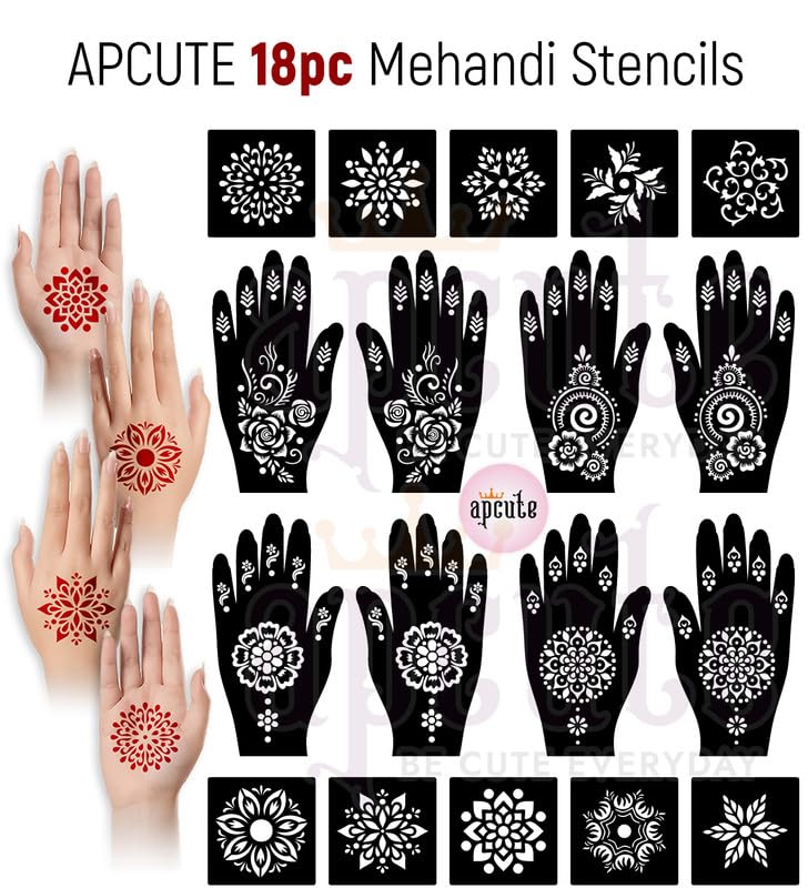 Apcute Temporary Mehndi Tattoo Mehndi design sticker full hand Set of 18 pc Combo Pack Mehandi Stencils for Women, Girls And Kids, Easy To Use In Just 4 Steps - View 4 of 5