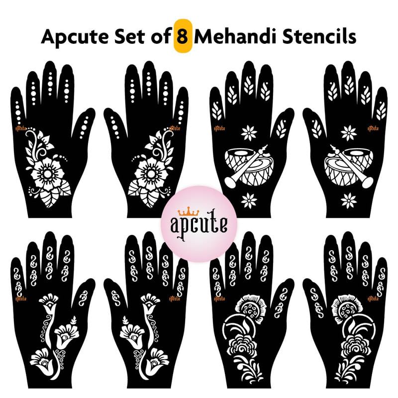 Apcute mehndi design Set of 8pc Combo | Temporary Tattoo Mehandi Stencil Stickers for Full Hand for girls, women | Easy to use in 4 Steps Design-159-160-199-200 - View 2 of 2