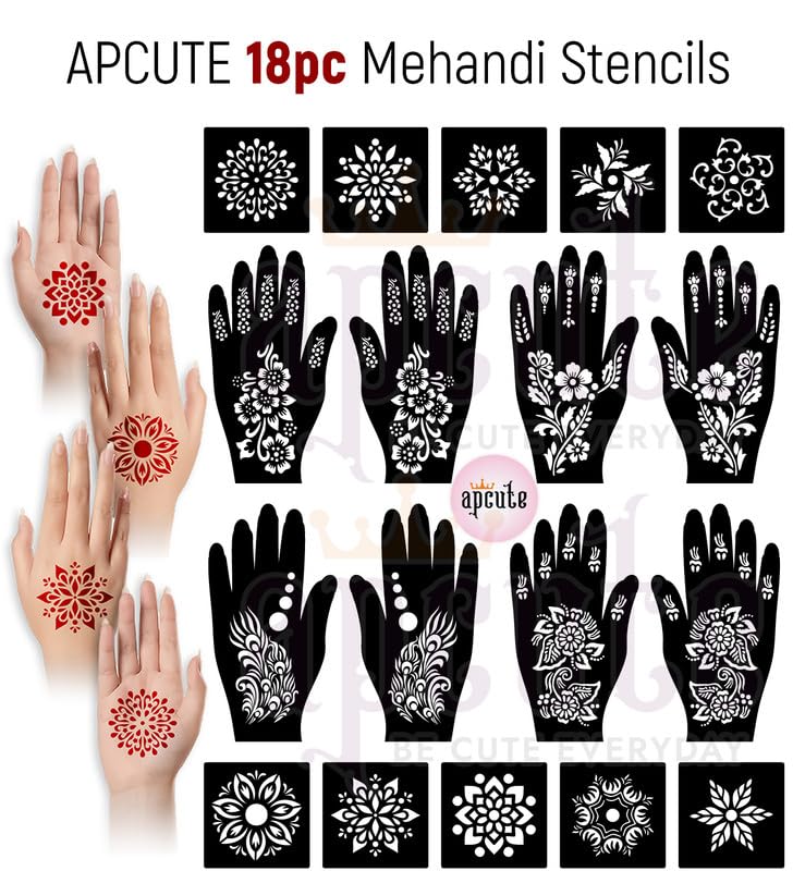 Apcute Temporary Mehndi Tattoo Henna stickers for hands Set of 18 pc Combo Pack Mehandi Stencils for Women, Girls And Kids, Easy To Use In Just 4 Steps - View 3 of 4
