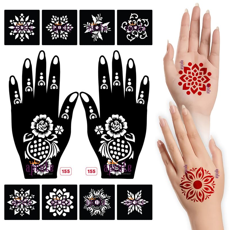 Apcute Temporary Tattoo Stencils Set of 12 Mehandi Stencil Sticker Henna Tattoo Stencil for Girls, Women and Kids - Easy to Use in just Few Steps - Temporary Tattoo Stencils- 12-mehandi-stencils-155 - View 2 of 2