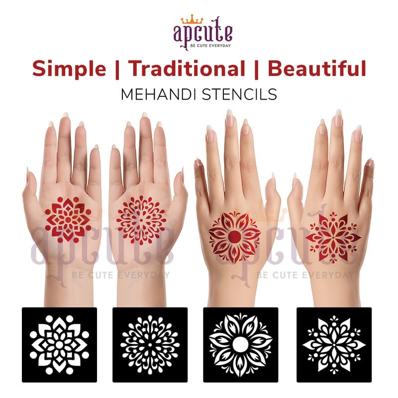 Apcute Temporary Mehndi Tattoo Mehendi Stencil for Full Hand Set of 18 pc Combo Pack Mehandi Stencils for Women, Girls and Kids, Easy to Use in Just 4 Steps - View 2 of 4