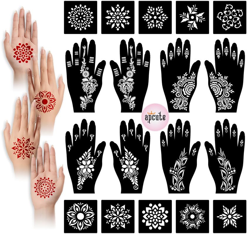 Apcute Temporary Mehndi Tattoo mehandi art stickers Set of 18 pc Combo Pack Mehandi Stencils for Women, Girls And Kids, Easy To Use In Just 4 Steps - View 4 of 4