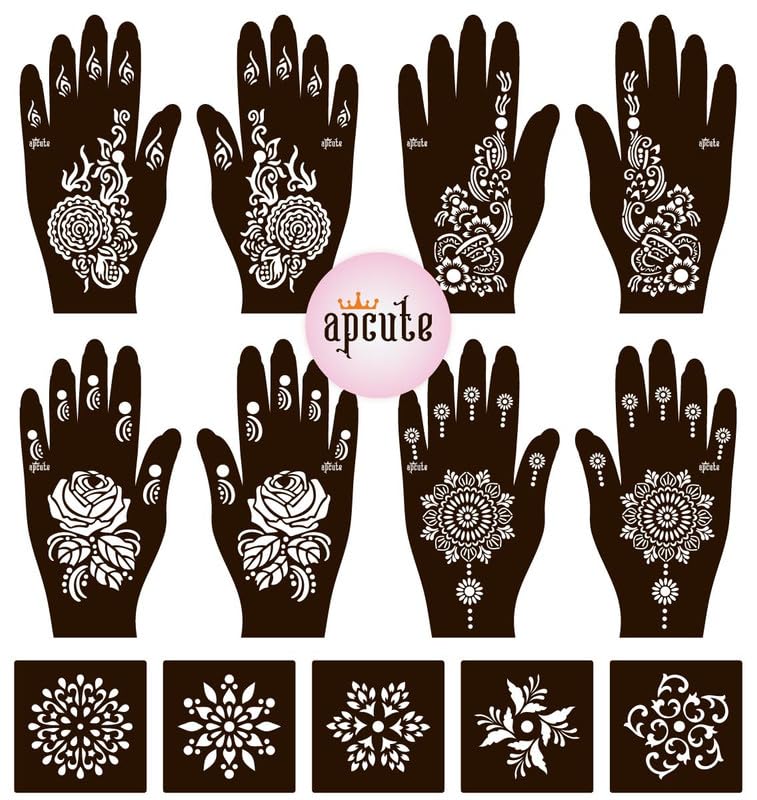 Apcute mehndi design Set of 13pc Combo | Temporary Tattoo Mehandi Stencil Stickers for Full Hand for girls, women | Easy to use in 4 Steps Design-13pc-46-47-86-87 - View 4 of 4