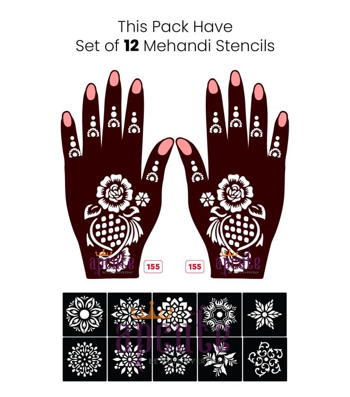 Apcute Temporary Tattoo Stencils Set of 12 Mehandi Stencil Sticker Henna Tattoo Stencil for Girls, Women and Kids - Easy to Use in just Few Steps - Temporary Tattoo Stencils- 12-mehandi-stencils-155 - Related product