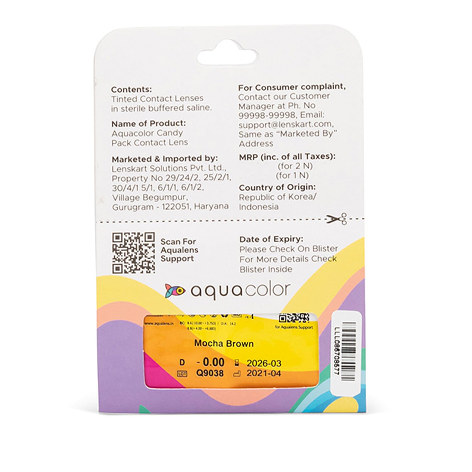 Aquacolor Mocha Brown Candy Pack Zero Power Colored Lenses (2 Lens/Box)(FROM INDIA)NUZ - View 3 of 8