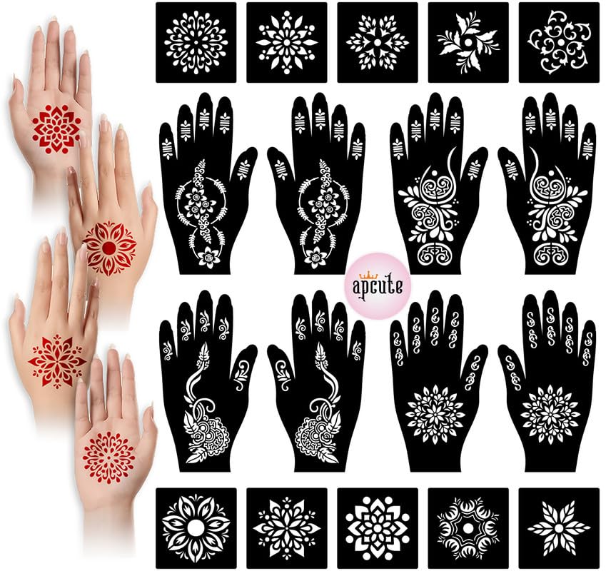 Apcute Temporary Mehndi Tattoo mehandi utensils Set of 18 pc Combo Pack Mehandi Stencils for Women, Girls And Kids, Easy To Use In Just 4 Steps - View 4 of 4