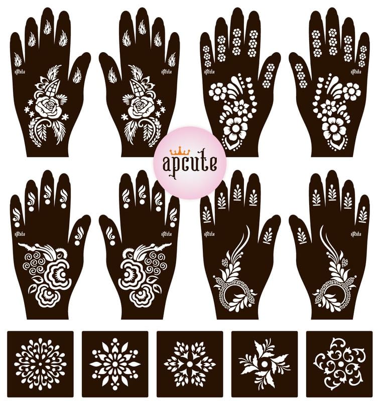 Apcute Mehendi Stencils for Hand Set of 13pc Combo | Temporary Tattoo Mehandi Stencil Stickers for Full Hand for Girls, Women | Easy to use in 4 Steps Design-13pc-77-78-132-133 - View 5 of 5