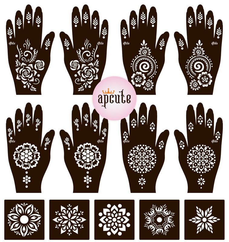 Apcute mehendi design stickers for hand Set of 13pc Combo | Temporary Tattoo Mehandi Stencil Stickers for Full Hand for girls, women | Easy to use in 4 Steps Design-13pc-211-212-141-142 - View 4 of 4