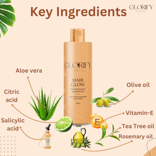 GLORIFY LIFESTYLE-Natural Hair Glow Nourishing Shampoo with Aloe Vera, Olive Oil, Rosemary &amp; Vitamin E, Salon Quality Formula for Deep Hydration, Scalp Care, and Shine, Sulfate and Paraben-Free 225 gm (FROM INDIA)SAB - View 2 of 3