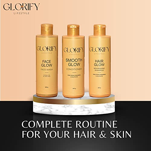 Glorify Lifestyle Hair Glow Nourishing Shampoo +Smooth Glow Conditioner +Face Glow Face Wash | Pack Of 3-225 gram | with Aloe Vera, Citric Acid, Olive Oil, Salicylic Acid (0.5%) | All 3 in 1 Pack |(FROM INDIA)SAB - View 2 of 3