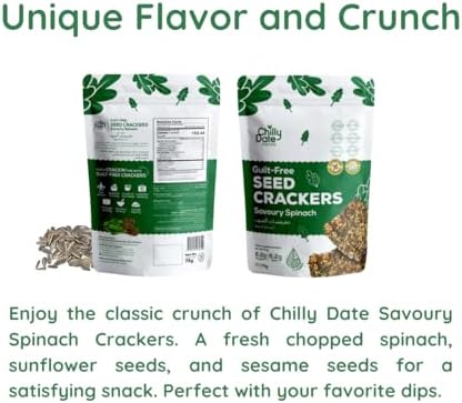 CHILLY DATE - Guilt free Seed Crackers Savoury Spinach - 75gms FROM DUBAI (SAM) - View 2 of 3