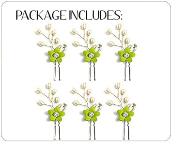 Hair Flare Women Artificial Pearl and Stone Round Flower Hair Accessories And HairPin- Light Green, 2222 - View 2 of 4