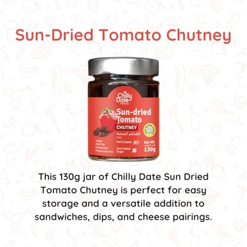 Chilly Date Sun Dried Tomato Sauce - Hot and Sweet Chutney, Vegan, Gluten Free, No Preservatives, No Sugar, Sweetened with Fresh Local Dates - (130g) FROM DUBAI (SAM) - View 3 of 3