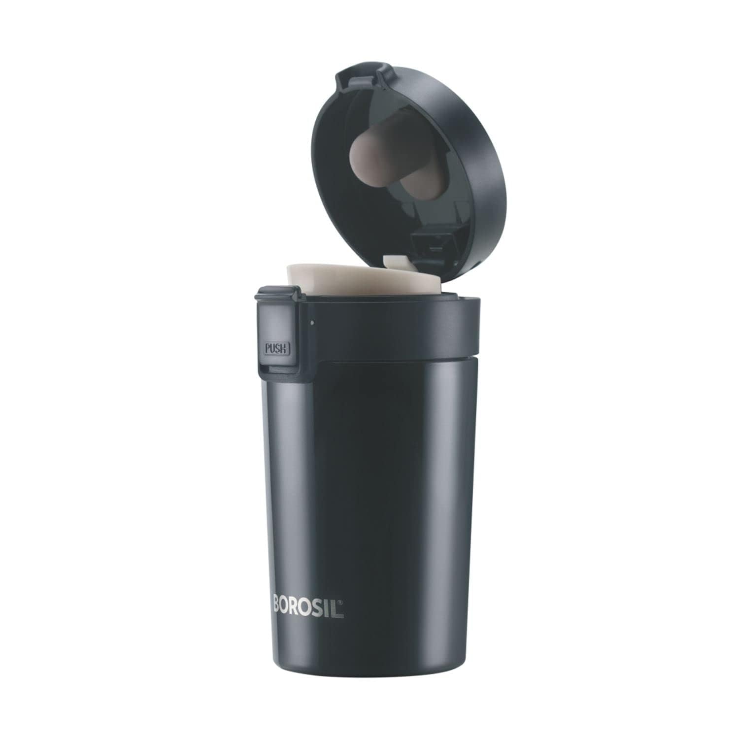 Borosil Hydra Coffeemate 300 ml Stainless Steel Travel Mug | Double Wall Vacuum Insulated, Black | 8 Hrs Hot &amp; 14 Hours Cold | Ideal for Personal &amp; Corporate Gifting - View 3 of 9