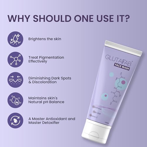 Glutafab Brightening L-Glutathione Face Wash with Vitamin C &amp; E, and Kojic Acid For Deep Cleansing, All Skin Type, Improving Skin Tone for Men &amp; Women, 100ML (Pack of 1) (FROM INDIA)SAB - View 2 of 3