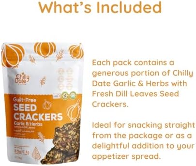 CHILLY DATE - Guilt free Seed Crackers Garlic &amp; Herbs with Fresh Dill Leaves - 75gms FROM DUBAI (SAM) - View 3 of 3