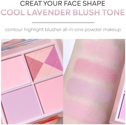 Blush Palette, Azonee 4 Colors Cool Purple Lavender Tone, Natural Glow Tint for Face&amp;Cheek, Contour Highlight Blush All-in-One Palette, Smooth Blendable FROM DUBAI (SAM) - View 3 of 3