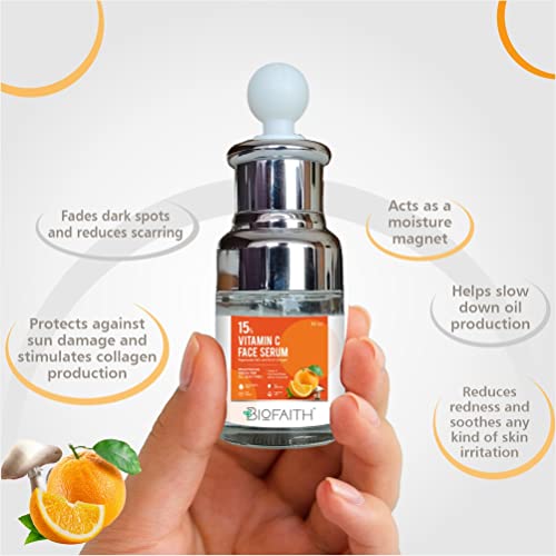 Biofaith 15% Vitamin C Face Serum With Mushroom Extract &amp; Hyaluronic Acid | Pure Ethyl Ascorbic Acid For Skin Repair 30ml (FROM INDIA)SAB - View 2 of 3
