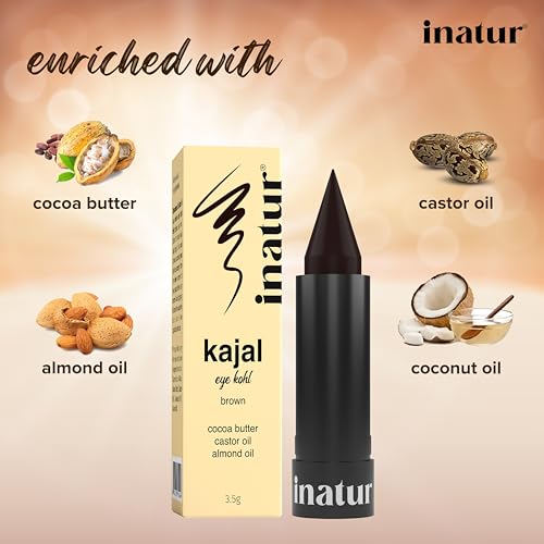 inatur Brown Kajal 3.5g, Vegan, Organic, Long- Lasting, Smudge-Proof, Eye Kohl for Makeup (FROM INDIA)SAB - View 3 of 3