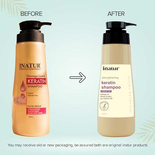Inatur Keratin Shampoo - Hair Strengthening, Frizz Control, Color Protection | With Baobab Oil, Wheat Protein, And Pro-Vitamin B5 | Sulfate-Free, Natural, Vegan, Cruelty-Free| 350ml (FROM INDIA)SAB - View 3 of 3