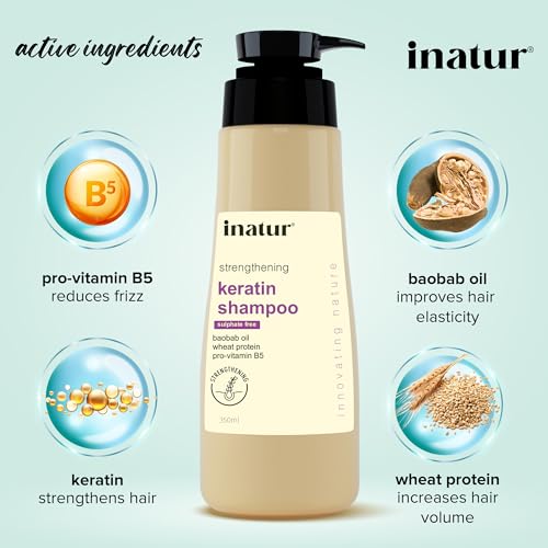 Inatur Keratin Shampoo - Hair Strengthening, Frizz Control, Color Protection | With Baobab Oil, Wheat Protein, And Pro-Vitamin B5 | Sulfate-Free, Natural, Vegan, Cruelty-Free| 350ml (FROM INDIA)SAB - View 2 of 3