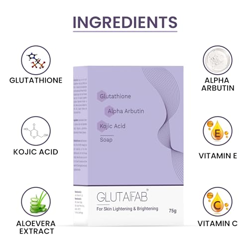 Glutafab Skin Lightening &amp; Brightening Soap, Glutathione Soap with Kojic Acid, Alpha Arbutin, Vitamins C &amp; E For pigmentation, Dark Spots, Uneven Skin Tone &amp; Dead Skin Cell Removal, 75Gm (pack of 1) (FROM INDIA)SAB - View 3 of 3