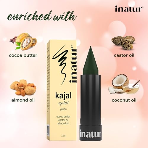 inatur Green Kajal 3.5g, Vegan, Organic, Long- Lasting, Smudge-Proof, Eye Kohl for Makeup (FROM INDIA)SAB - View 2 of 3