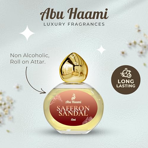 Abu Haami Saffron Sandal Attar | Kesar Chandan Luxury Attar | Traditional Artisan Scent | Non-Alcoholic Roll-On Perfume for Men | 48 Hours Long Lasting Fragrance - 12 ml (FROM INDIA)SAB - View 3 of 3