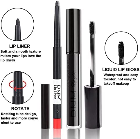 2Pcs Matte Dark Black Lip Liner and Lipstick Makeup Set, DNM Matte Liquid Lipstick 24H and with Lip Liner Set Waterproof Long Lasting labiales mate 24 horas originales matte larga duracion 24 19# FROM DUBAI (SAM) - View 3 of 3