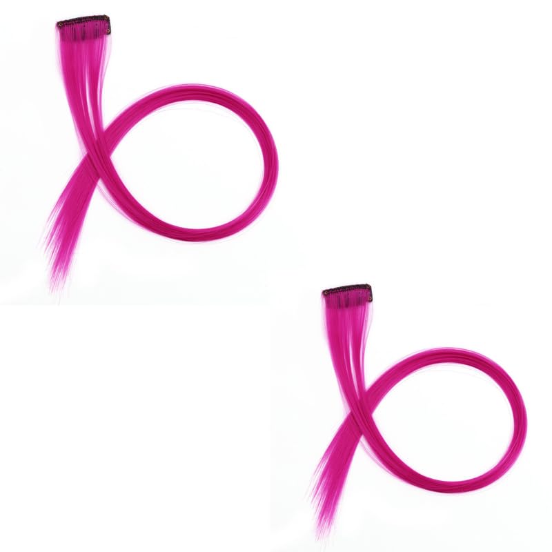 Secret Lives Silky Straight Party Highlights Clip on in Hair Extensions Colored Hair Streak Synthetic Hairpieces pack of 2(FROM INDIA)NUZ pieces(Dark Pink) - View 2 of 2