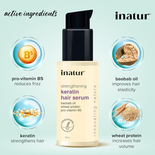 inatur Strengthening Keratin Hair Serum, Restores Shine, repairs Damaged Hair, Strengthens &amp; Protects, Safe for Colour Treated Hair,50ml (FROM INDIA)SAB - View 2 of 3