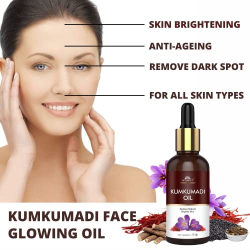 INTIMIFY Kumkumadi Tailam For Face, Kumkumadi Face Oil For Glowing Skin, Face Serum For Wrinkles, Whitening, Lightening & Pigmentation (30 ml) Pack of 1 - View 2 of 4