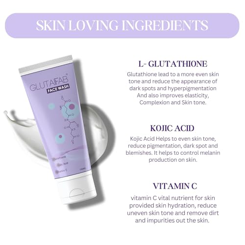 Glutafab Anti Pigmentation Glutathione Face Wash For Safe Skin Glowing &amp; Skin Brightening With Kojic Acid And Vitamin C | Daily Gentle Face Wash For Dark Spot, 100ML (FROM INDIA)SAB - View 3 of 3