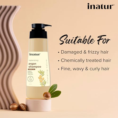Inatur Argan Shampoo - For Hair Fall Control, Dry and Frizzy Hair | With Argan oil, Brahmi, Lavender, and Rosemary | Color-safe | Sulfate-Free| 350ml (FROM INDIA)SAB - View 2 of 3