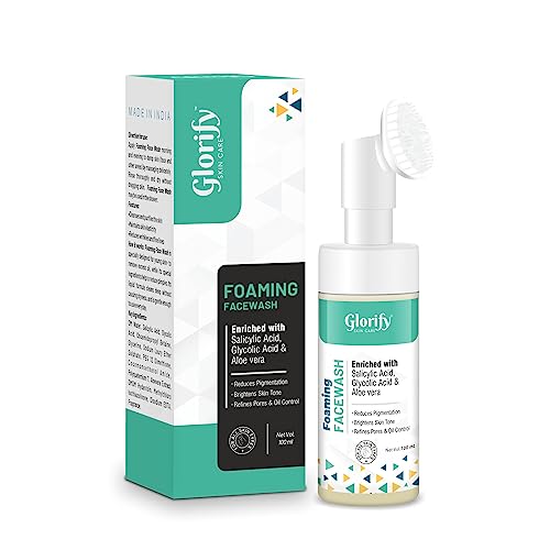 Glorify Salicylic Acid Face Wash | Glycolic Acid Face Wash | Foaming Face Wash | Built-In Face Brush - Reduce Pigmentation, Brighten Skin Tone, Refine Pores & Control Oil - 100 ml (FROM INDIA)SAB - Main product image