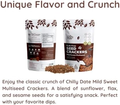 Chilly Date Mild Sweet Multiseed - Vegan Classic Crunch with Blend of Nutritious Sunflower seeds, Flaxseeds, Sesame Seeds - Perfect for Snacking and Pairing with Dips - Gluten-free Seed Cracker (100g)  FROM DUBAI (SAM) - View 2 of 3