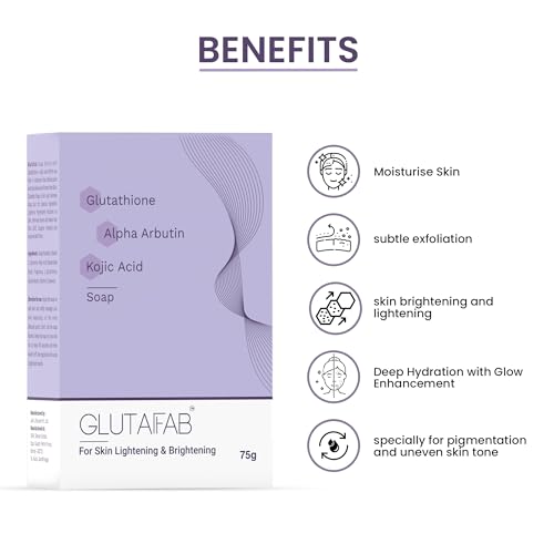 Glutafab Skin Lightening &amp; Brightening Soap, Glutathione Soap with Kojic Acid, Alpha Arbutin, Vitamins C &amp; E For pigmentation, Dark Spots, Uneven Skin Tone &amp; Dead Skin Cell Removal, 75Gm (pack of 1) (FROM INDIA)SAB - View 2 of 3