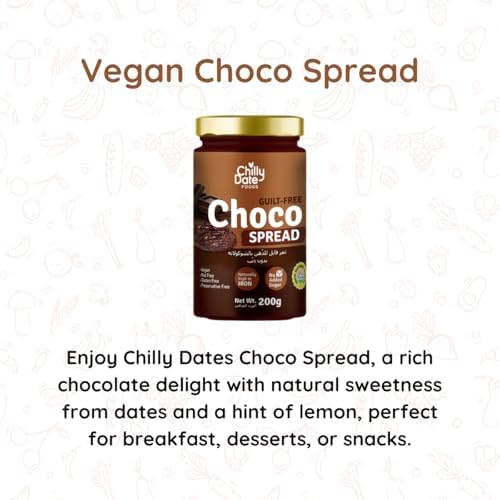 Chilly Dates Choco Spread - Pure Vegan Cocoa, Sugar Free, Gluten Free Bread Topping - Delicious and Healthy Vegan Chocolate Spread for Breakfast, Desserts, and Snacking - No Added Sugar - (200g)  FROM DUBAI (SAM) - View 3 of 3