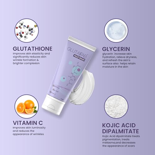 Glutafab Brightening L-Glutathione Face Wash with Vitamin C &amp; E, and Kojic Acid For Deep Cleansing, All Skin Type, Improving Skin Tone for Men &amp; Women, 100ML (Pack of 1) (FROM INDIA)SAB - View 3 of 3