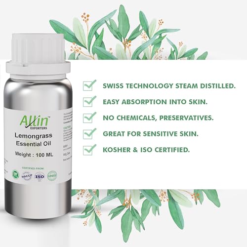 Allin Exporters Lemongrass Essential Oil 100% Natural, Pure &amp; Therapeutic Grade for Skin, Face, Hair &amp; Aromatherapy Diffuser Ideal for Making Bath Soap &amp; Candles (100 ml) - View 2 of 4