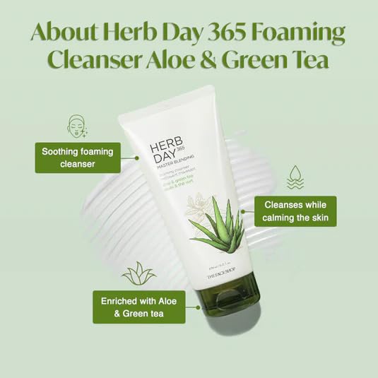The Face Shop Herb day Cleansing Foam 170 ml | Face wash with aloe and green tea extracts | Face Wash for Dry Skin | Face wash that hydrates skin &amp; maintains PH Level | Korean Skin care Products (FROM INDIA)SAB - View 2 of 3