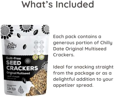 Chilly Date Original Multiseed Crackers - Vegan Classic Crunch with Blend of Nutritious Sunflower Seeds, Flaxseeds, Sesame Seeds - Perfect for Snacking and Pairing with Dips - Gluten-free (100g)  FROM DUBAI (SAM) - View 3 of 3